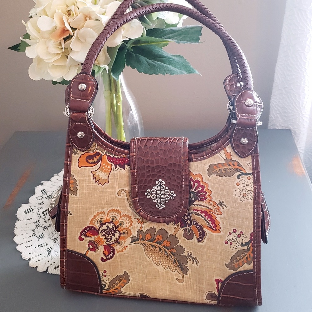 Hand bag, Purse, Brown floral, Unbranded